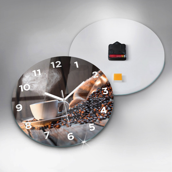 Round glass wall clock A cup of coffee