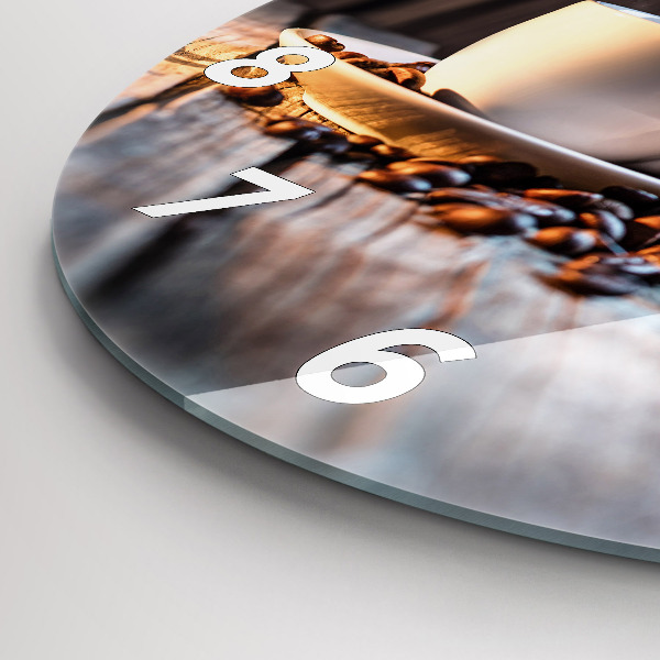Round glass wall clock A cup of coffee