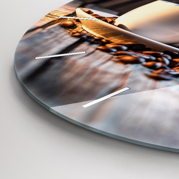Round glass wall clock A cup of coffee