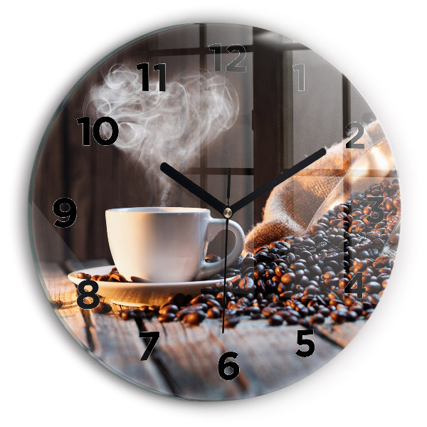 Round glass wall clock A cup of coffee
