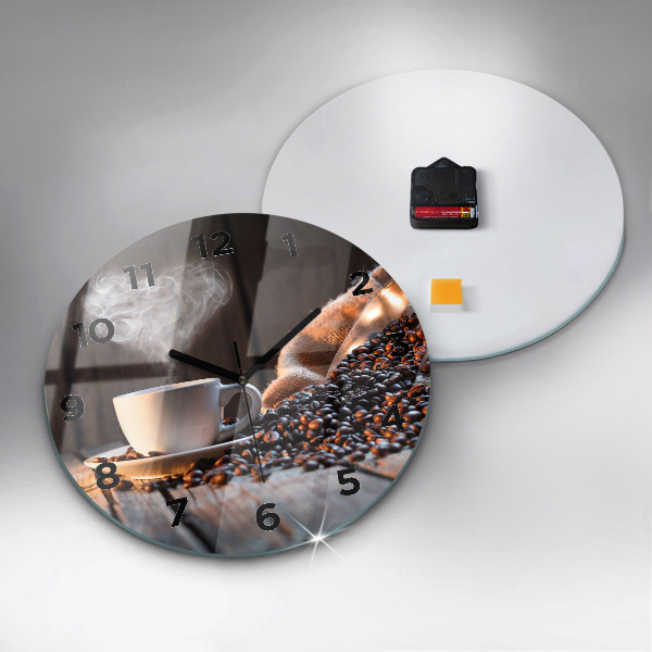 Round glass wall clock A cup of coffee