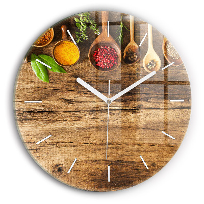 Round glass wall clock Spoons of spices
