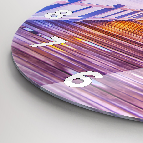 Round glass wall clock The bridge in the port in the evening