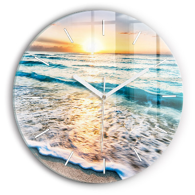 Round glass wall clock Beach, sea and sand