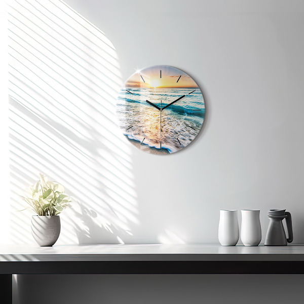 Round glass wall clock Beach, sea and sand
