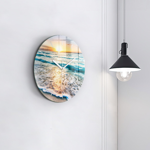 Round glass wall clock Beach, sea and sand