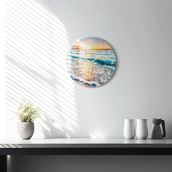 Round glass wall clock Beach, sea and sand