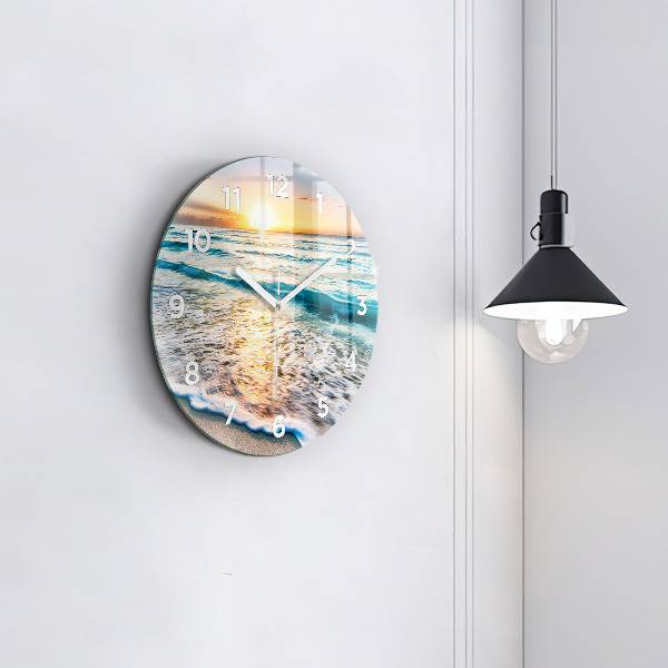 Round glass wall clock Beach, sea and sand