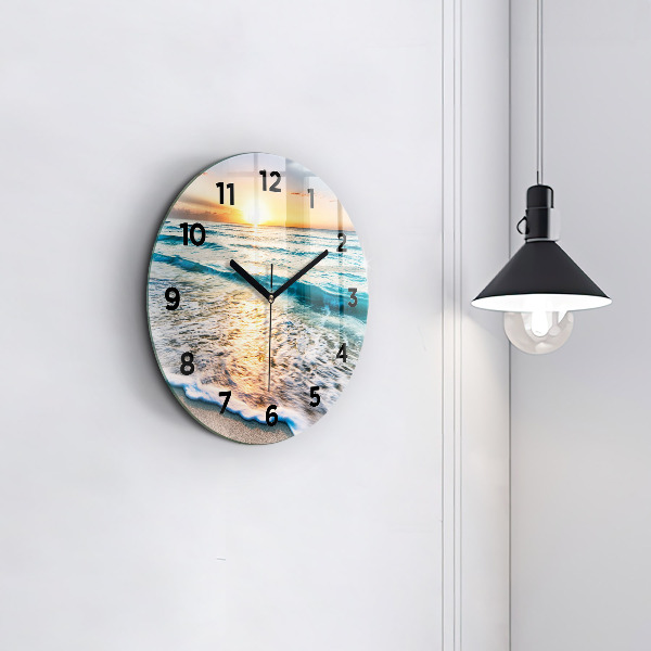 Round glass wall clock Beach, sea and sand