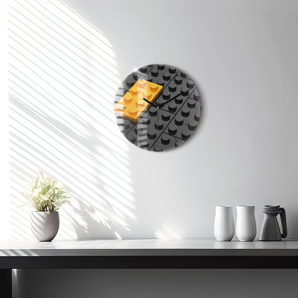 Round glass wall clock Toy blocks