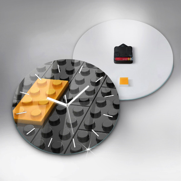 Round glass wall clock Toy blocks