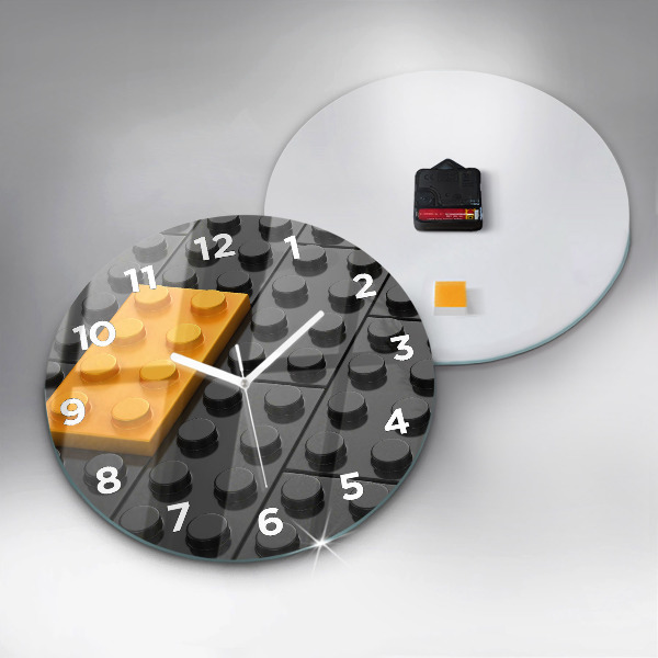 Round glass wall clock Toy blocks