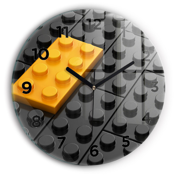 Round glass wall clock Toy blocks