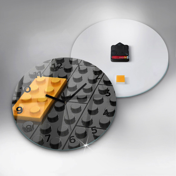 Round glass wall clock Toy blocks