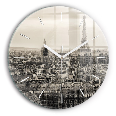 Round glass wall clock Panorama of Paris