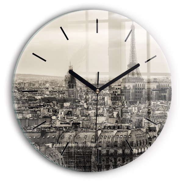 Round glass wall clock Panorama of Paris