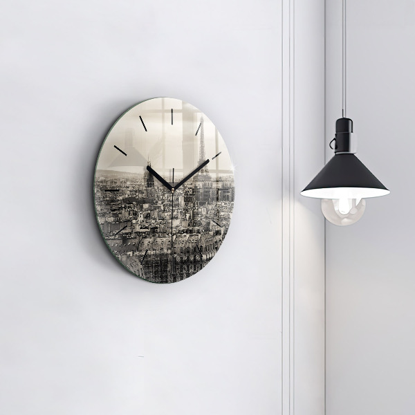 Round glass wall clock Panorama of Paris