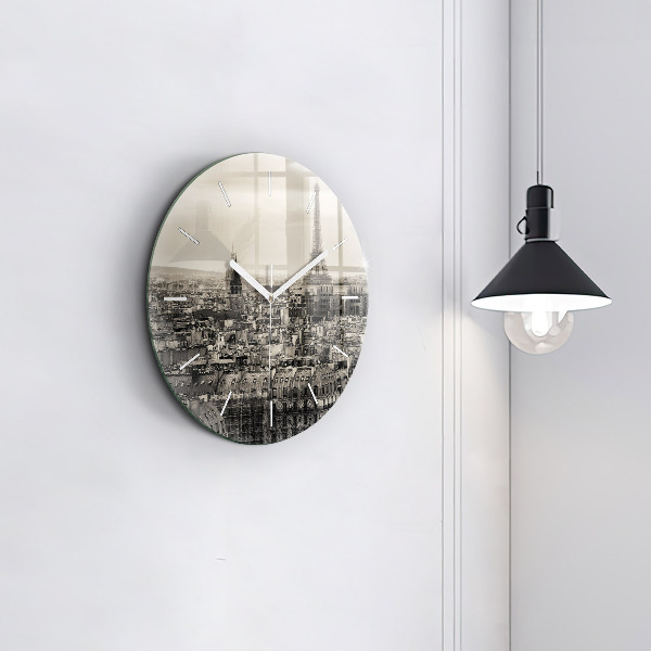 Round glass wall clock Panorama of Paris