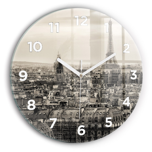 Round glass wall clock Panorama of Paris