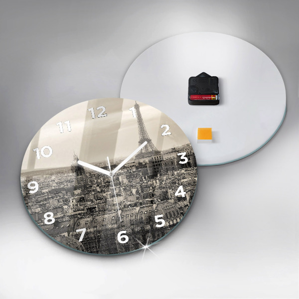Round glass wall clock Panorama of Paris