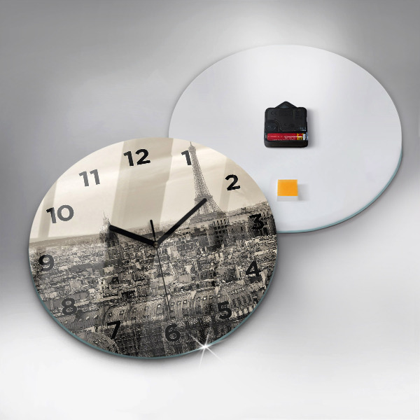 Round glass wall clock Panorama of Paris
