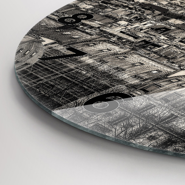 Round glass wall clock Panorama of Paris