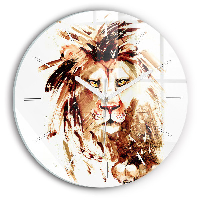 Round glass wall clock Illustration of a brown lion