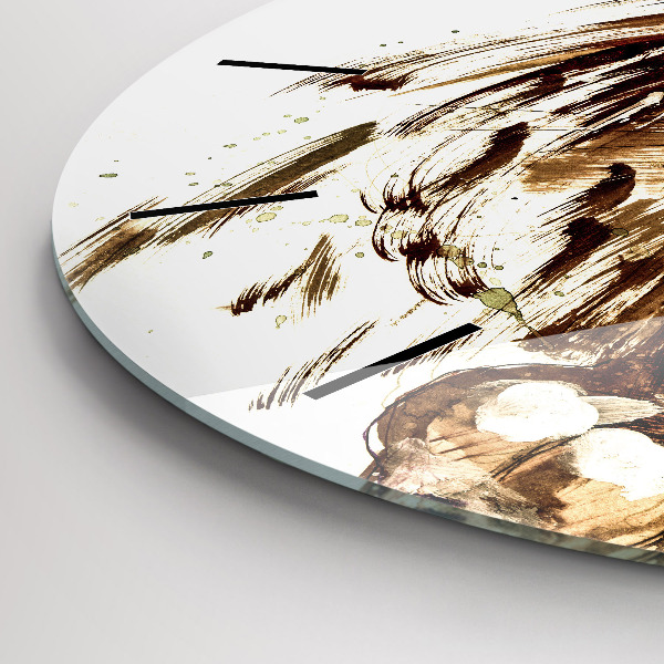 Round glass wall clock Illustration of a brown lion