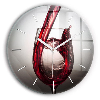 Round glass wall clock Glass of wine