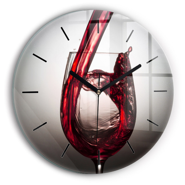 Round glass wall clock Glass of wine