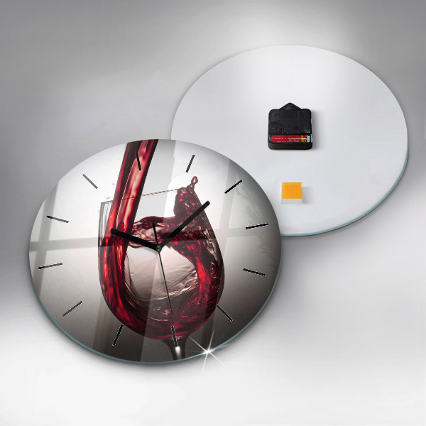 Round glass wall clock Glass of wine
