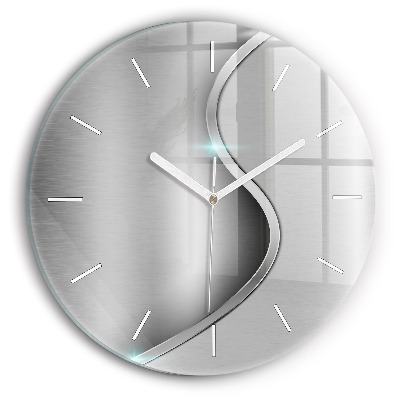 Round glass wall clock Gray metal abstraction