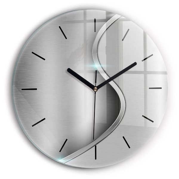 Round glass wall clock Gray metal abstraction