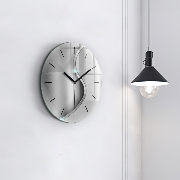 Round glass wall clock Gray metal abstraction