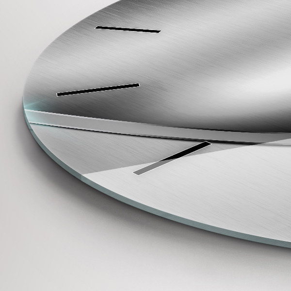 Round glass wall clock Gray metal abstraction