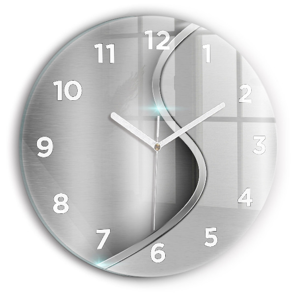 Round glass wall clock Gray metal abstraction