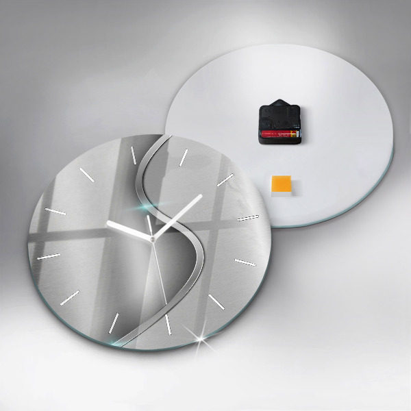 Round glass wall clock Gray metal abstraction