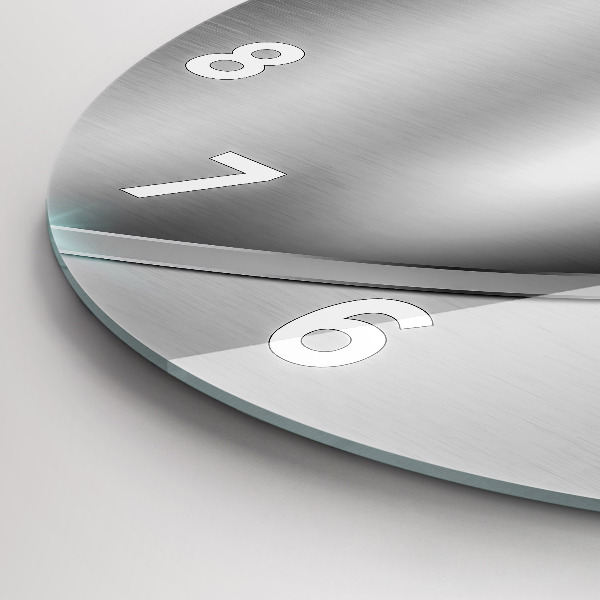 Round glass wall clock Gray metal abstraction