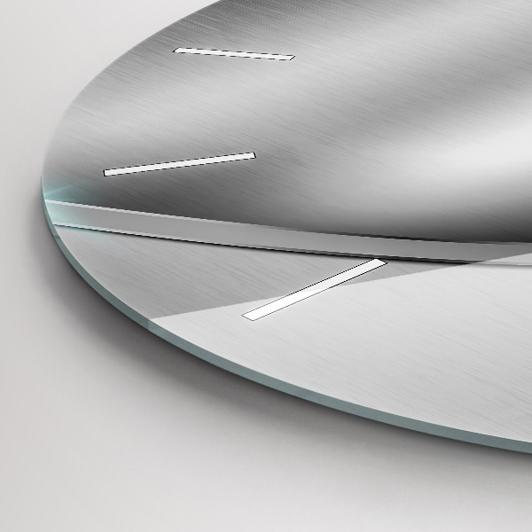 Round glass wall clock Gray metal abstraction