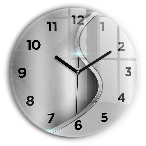 Round glass wall clock Gray metal abstraction