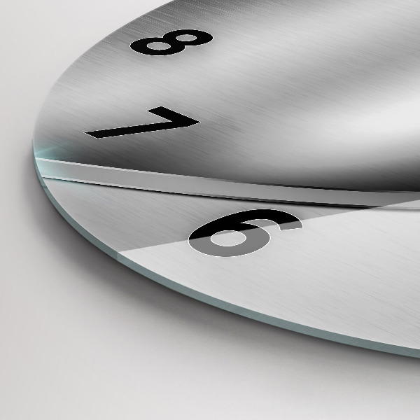 Round glass wall clock Gray metal abstraction