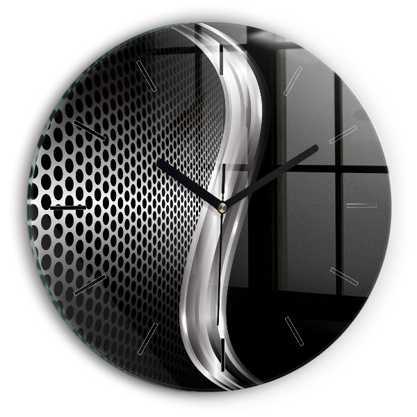 Round glass wall clock Black metal abstraction