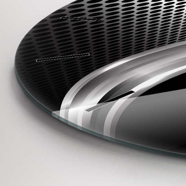 Round glass wall clock Black metal abstraction