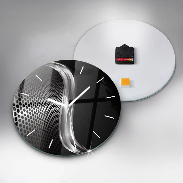 Round glass wall clock Black metal abstraction