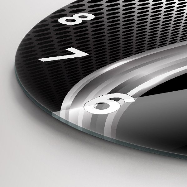 Round glass wall clock Black metal abstraction