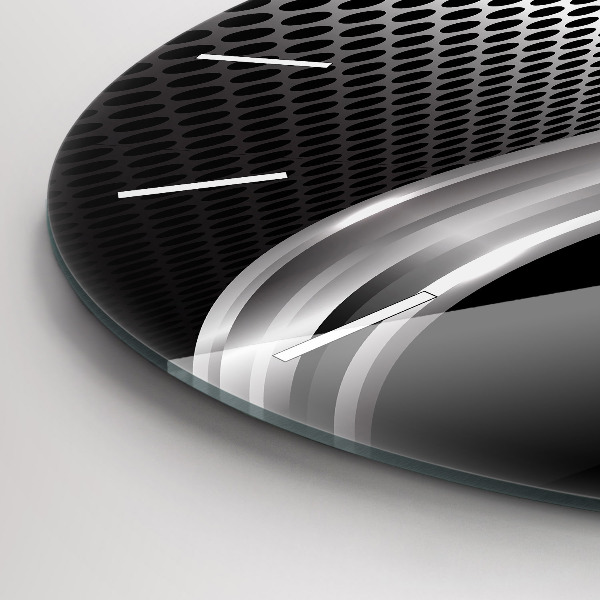 Round glass wall clock Black metal abstraction