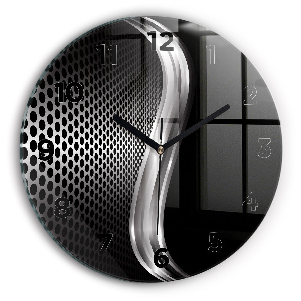 Round glass wall clock Black metal abstraction