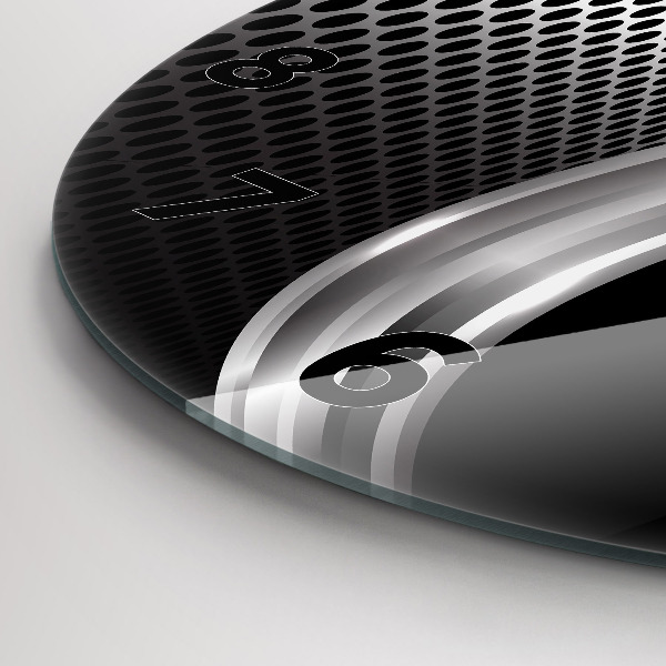 Round glass wall clock Black metal abstraction