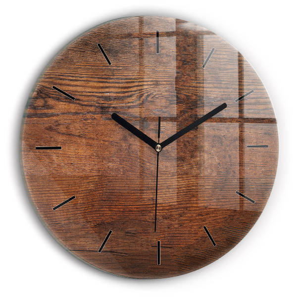 Round glass wall clock Old wood