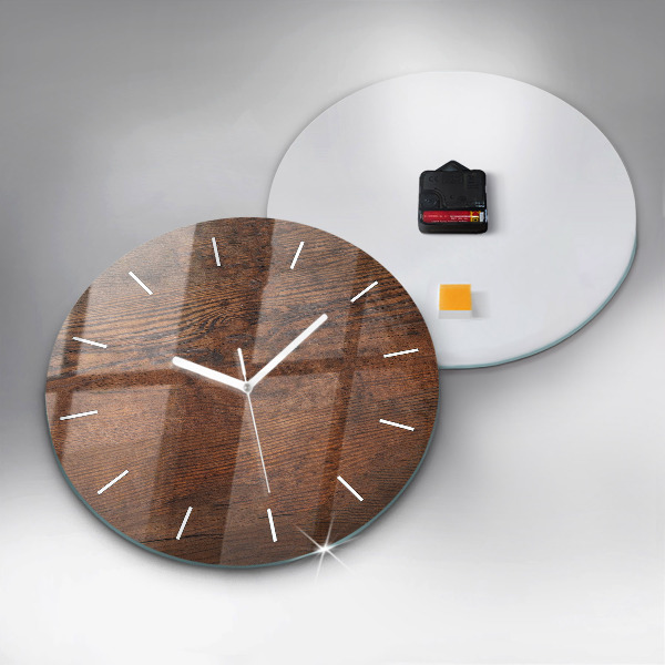 Round glass wall clock Old wood